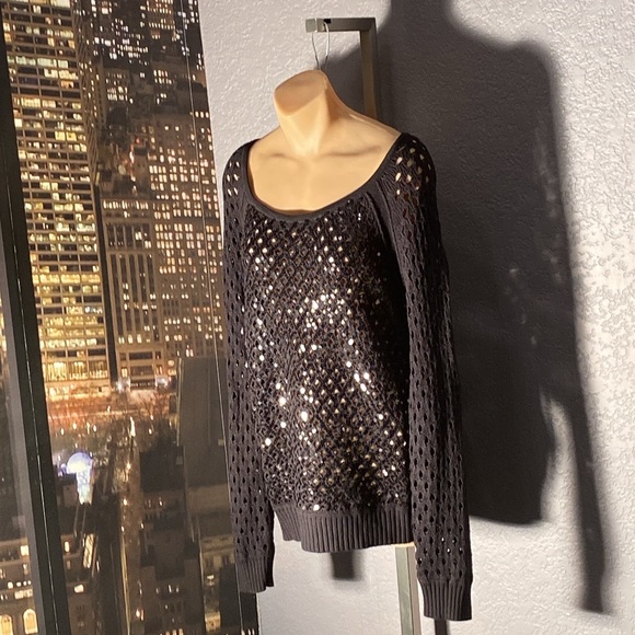 INC - open knit sweater: black sequin l/s - XL - Picture 4 of 16